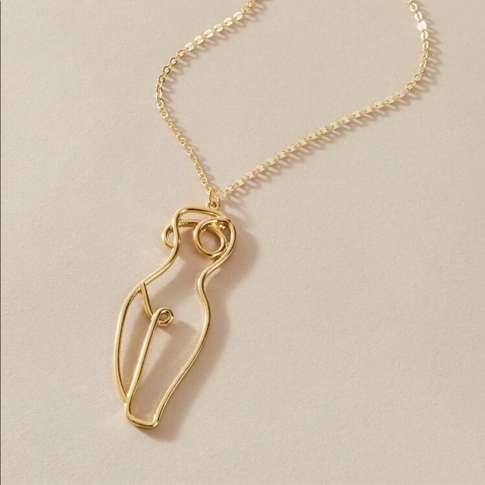 LAST ONE SALE Gold Female Body Pendant Picasso Wire Style Charm Necklace - Picture 4 of 5